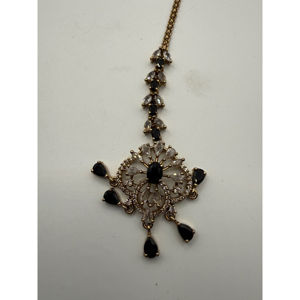 Gold Tone Black Stone Maang Tikka Indian Bridal Headpiece Hair Jewelry